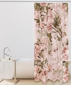 Pink Rose Shower Curtain with Vintage Flower Plant for Bathroom Decor
