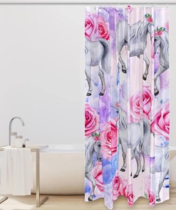 Pink Rose Unicorn Horse Shower Curtain for Bathroom Decor