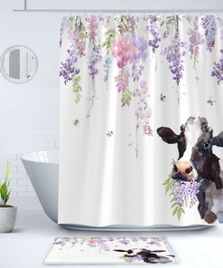 Pink and Purple Flower Cow Shower Curtain - Bathroom Makeover