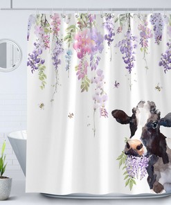 Pink and Purple Flower Cow Shower Curtain - Bathroom Makeover