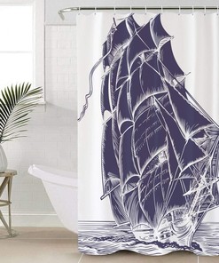 Pirate Boat Teal Shower Curtain, Waterproof Fabric Shower Curtain Liner for Bathroom - Bathroom Accessory x Bathroom Curtain 