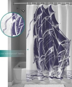 Pirate Boat Teal Shower Curtain, Waterproof Fabric Shower Curtain Liner for Bathroom - Bathroom Accessory x Bathroom Curtain