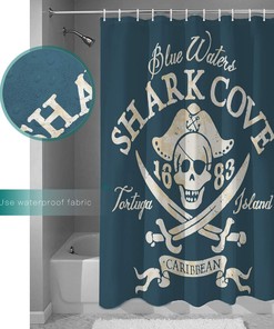 Pirate Flag Teal Shower Curtain, Waterproof Fabric Shower Curtain Liner for Bathroom - Bathroom Accessory Bathroom Decor