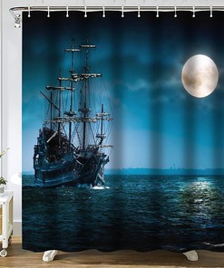 Pirate Ghost Ship on Full Moon Shower Curtain for Bathroom Decor, Waterproof Fabric Curtain
