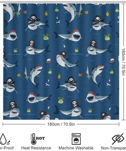 Pirate Shark Shower Curtain for Bathroom, Housewarming Gift