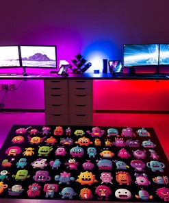 Pixel Artwork Black Background Arcade Rug with Inventive Character Designs