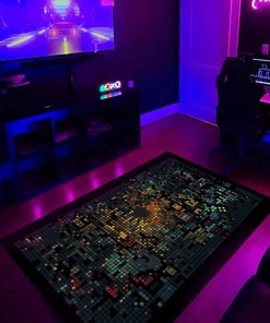 Pixel Block Playfully Dark Arcade Carpet - Interactive Pieces, Black Background