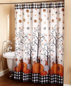 Plaid Pumpkin Shower Curtain with Autumn Accents - Ideal for Fall Decorating 