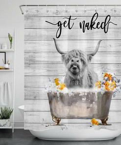 Planks Highland Cow Shower Curtain for Rustic Farmhouse Bathroom Decor