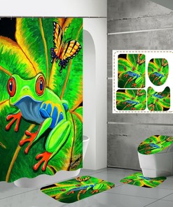 Plantain Leaf Shower Curtain - Tropical Frog Bathroom Design Waterproof Curtain