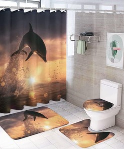 Playful Dolphin at Sunset Shower Curtain for Bathroom, Home Decor