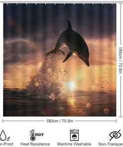 Playful Dolphin at Sunset Shower Curtain for Bathroom, Home Decor