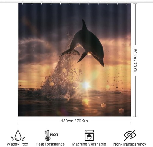 Playful Dolphin at Sunset Shower Curtain for Bathroom, Home Decor