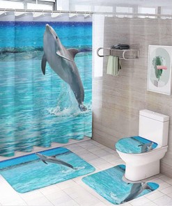 Playful Dolphin in Water Shower Curtain for Bathroom, Home Decor