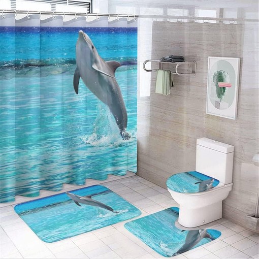 Playful Dolphin in Water Shower Curtain for Bathroom, Home Decor