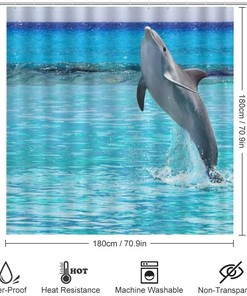 Playful Dolphin in Water Shower Curtain for Bathroom, Home Decor