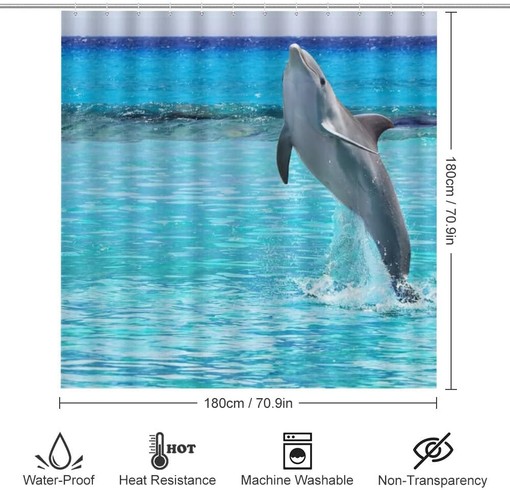 Playful Dolphin in Water Shower Curtain for Bathroom, Home Decor