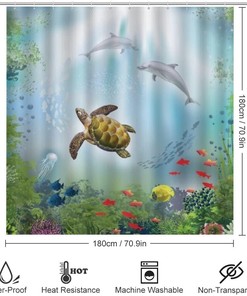 Playful Dolphins and Sea Turtle Shower Curtain for Waterproof and Fun Bathroom Decor