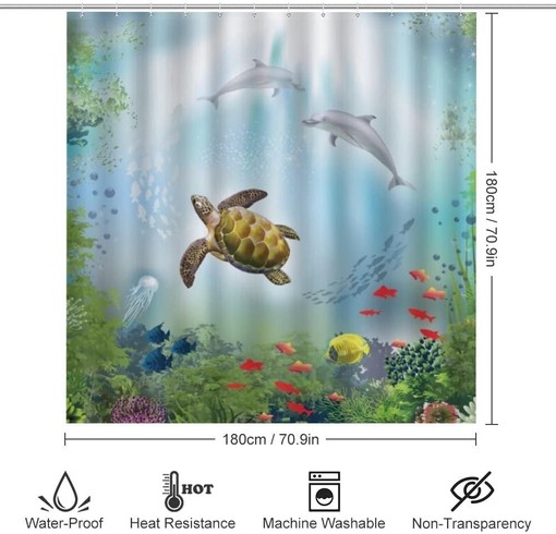 Playful Dolphins and Sea Turtle Shower Curtain for Waterproof and Fun Bathroom Decor