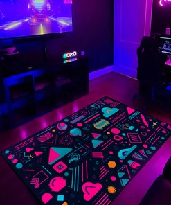 Playful Neon Shapes Pattern Rug with 90's Geometric Design - Ideal for Home Decoration