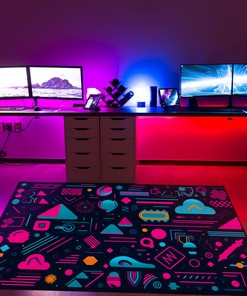 Playful Neon Shapes Pattern Rug with 90's Geometric Design - Ideal for Home Decoration