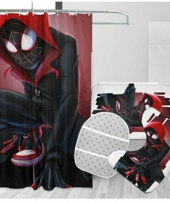 Playful Spider-man Miles Morales Bathroom Shower Curtains Set for Themed Bathroom Decor 