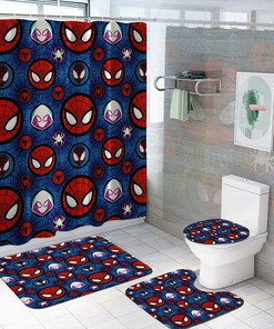 Playful Spiderman Superhero Bathroom Shower Curtain with Matching Accessories for kids Bathroom Decor 