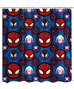 Playful Spiderman Superhero Bathroom Shower Curtain with Matching Accessories for kids Bathroom Decor