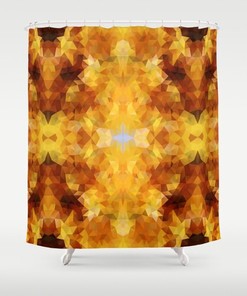 Polygon Flowers Geometric Pattern Shower Curtain - Brown Abstract Art Curtain - Bathroom Decor