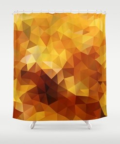 Polygon Flowers Geometric Shower Curtain, Yellow Brown Pattern for Bathroom Decor