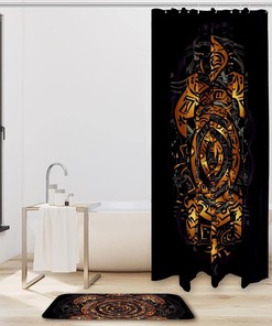 Polynesian Golden Tribal Sea Turtle Fabric Shower Curtain Liner: Coastal Bathroom Decor