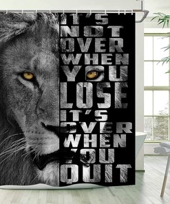 Positive Motivational Lion Quote Shower Curtain - Inspirational Black Bathroom Decor