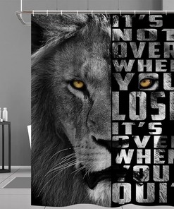 Positive Motivational Lion Quote Shower Curtain - Inspirational Black Bathroom Decor