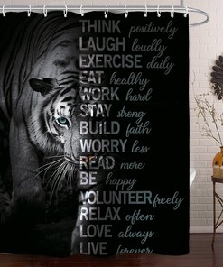 Positive Motivational Quotes Tiger Shower Curtain for Majestic Wildlife Bathroom Decor 
