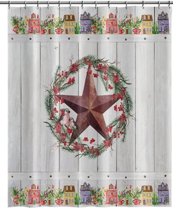Primitive Rustic Western Texas Star Country Farmhouse Wooden Plank Barn Shower Curtain - Fabric Bathroom Bath Curtains