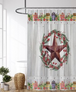 Primitive Rustic Western Texas Star Country Farmhouse Wooden Plank Barn Shower Curtain - Fabric Bathroom Bath Curtains