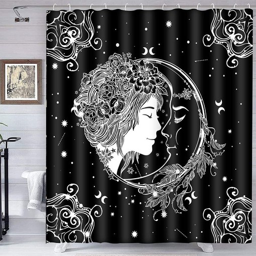 Psychedelic Theme Shower Curtain with a Burning Sun & Starry Sky for a Cosmic Vibe