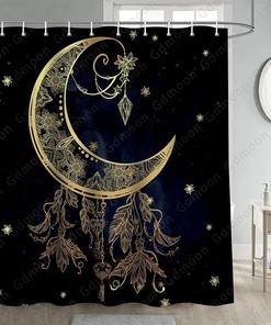 Psychedelic Theme Shower Curtain with a Burning Sun & Starry Sky for a Cosmic Vibe