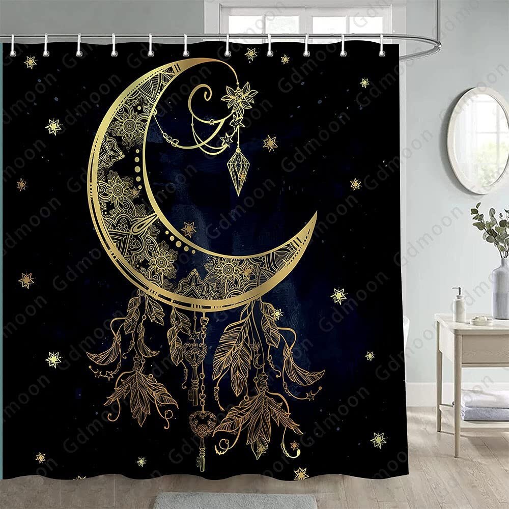 Psychedelic Theme Shower Curtain with a Burning Sun & Starry Sky for a Cosmic Vibe