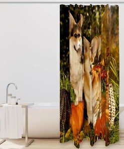 Pumpkin Fall Shower Curtain with Cute Corgi Dogs for Pet Lovers Bathroom Decor