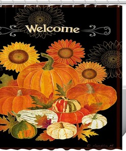 Pumpkin Harvest Shower Curtain with Fall Welcome for Bathroom Decor