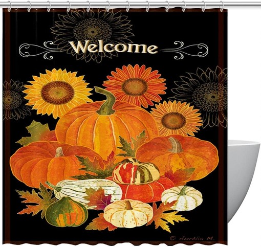 Pumpkin Harvest Shower Curtain with Fall Welcome for Bathroom Decor