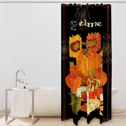 Pumpkin Harvest Shower Curtain with Fall Welcome for Bathroom Decor