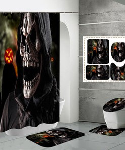 Pumpkin Lantern Skull Halloween Shower Curtain