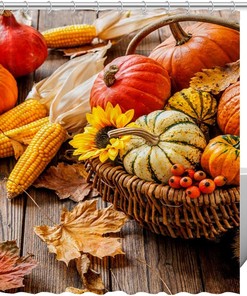 Pumpkin and Leaves Shower Curtain for Cozy Autumn Bathroom Decor 