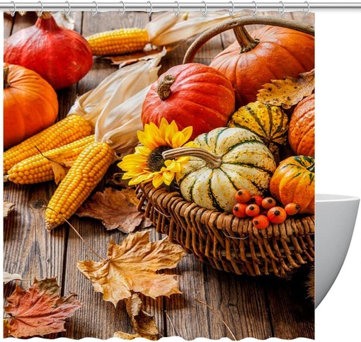 Pumpkin and Leaves Shower Curtain for Cozy Autumn Bathroom Decor