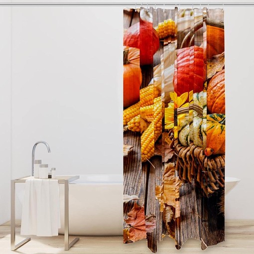 Pumpkin and Leaves Shower Curtain for Cozy Autumn Bathroom Decor