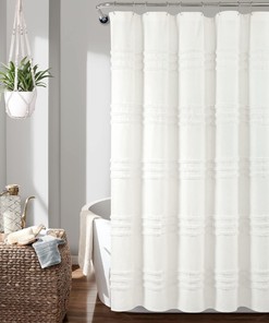 Pure White Boho Kendra Tufted Yarn Shower Curtain for Simple Bathroom Decor