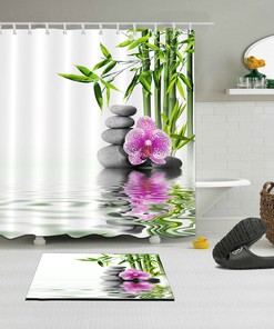 Purple Orchid Flower Bamboo Spa Waterfall Shower Curtain for a Relaxing Bath Time