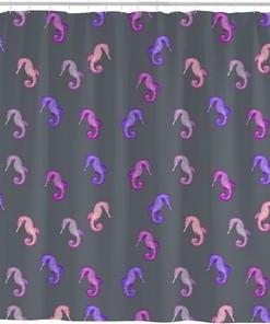 Purple Seahorse Shower Curtain - Heatproof and Waterproof Bath Curtain with Machine Washable Fabric 